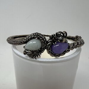 Sterling Silver Hilary Joy Dragon Pleated Bangle Bracelet Purple White Stones